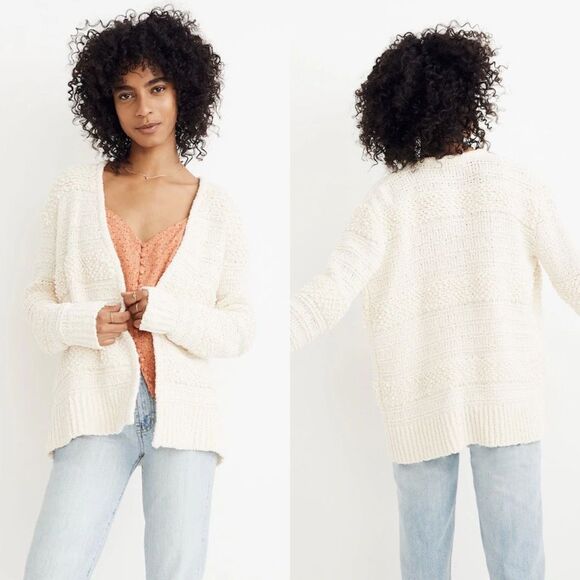 Madewell Sz XS Bronson textured stripe open Cardigan Sweater boho beige ivory - Picture 11 of 11